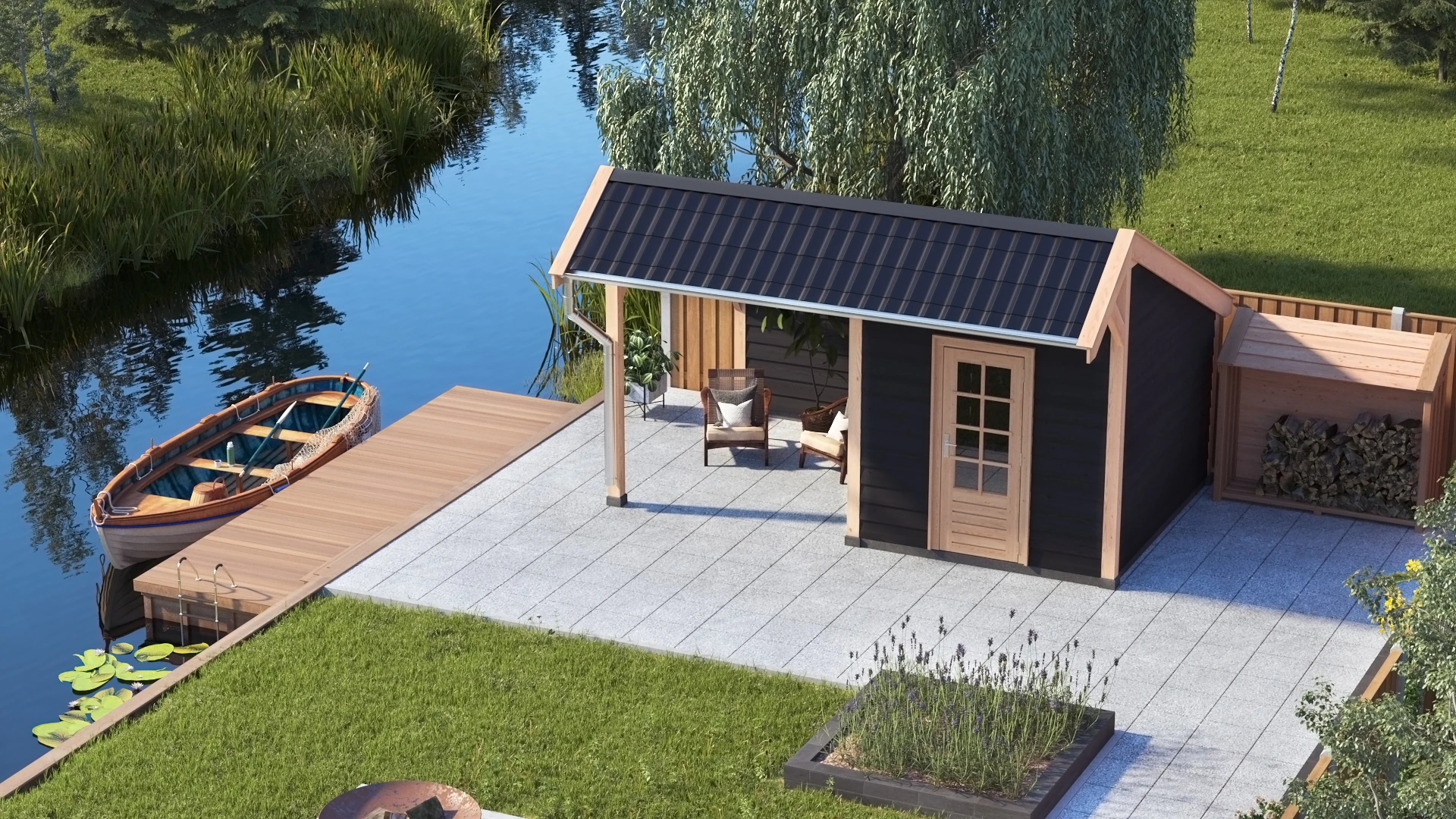 Douglas DIY kapschuur, 500 x 300, met schuur en achterwand, Westwood - Afbeelding 3